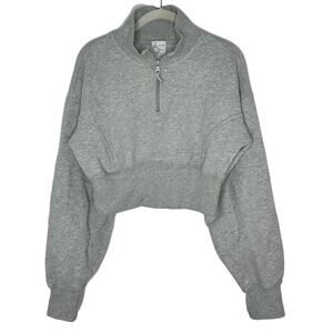 Aerie Offline Quarter Zip Gray Cropped Terry Collared Corset Sweatshirt Sz M